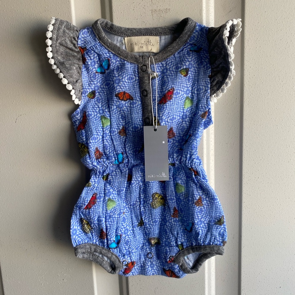 Nordstrom Miki Miette Cinched Butterfly Blue Baby Romper